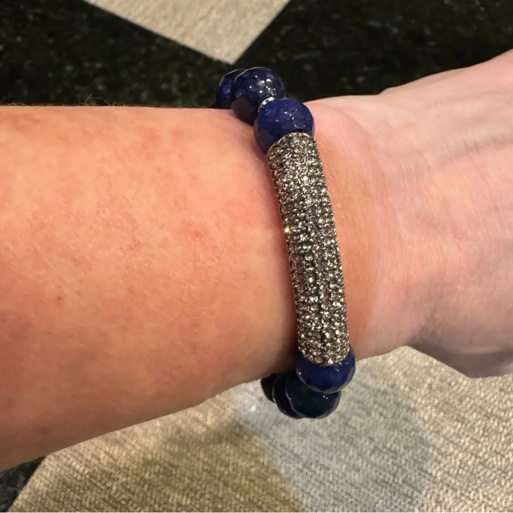 Blue Beaded Bracelet with Silver Accents